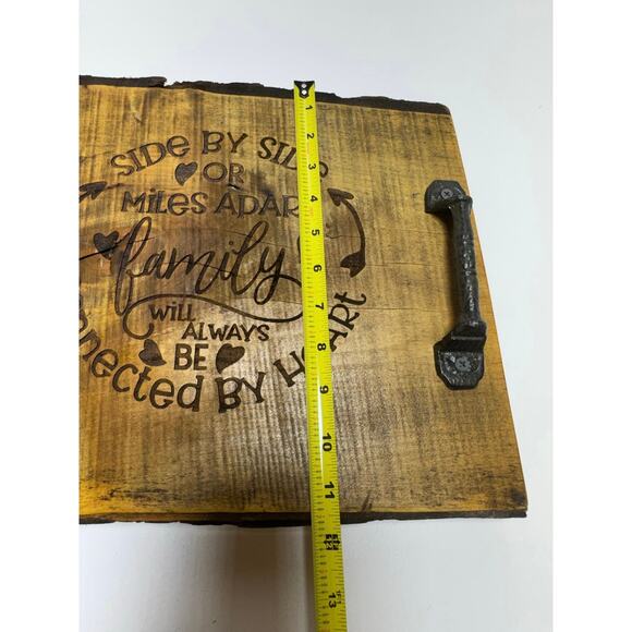 Handmade Primitive Serving Tray with Cast Iron Handles Live Edge 14X11.5X2.5 - Picture 5 of 7
